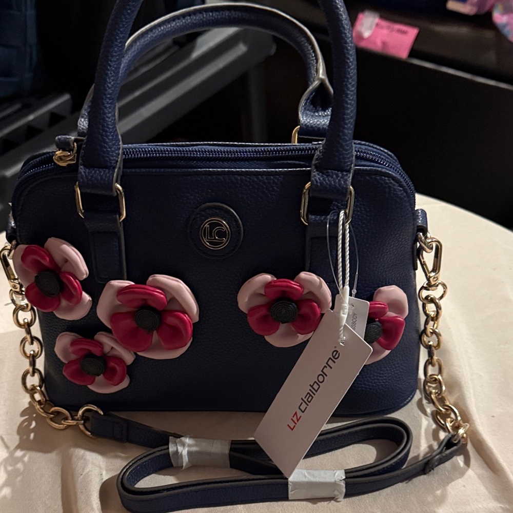 Liz Claiborne Navy Floral Handbag